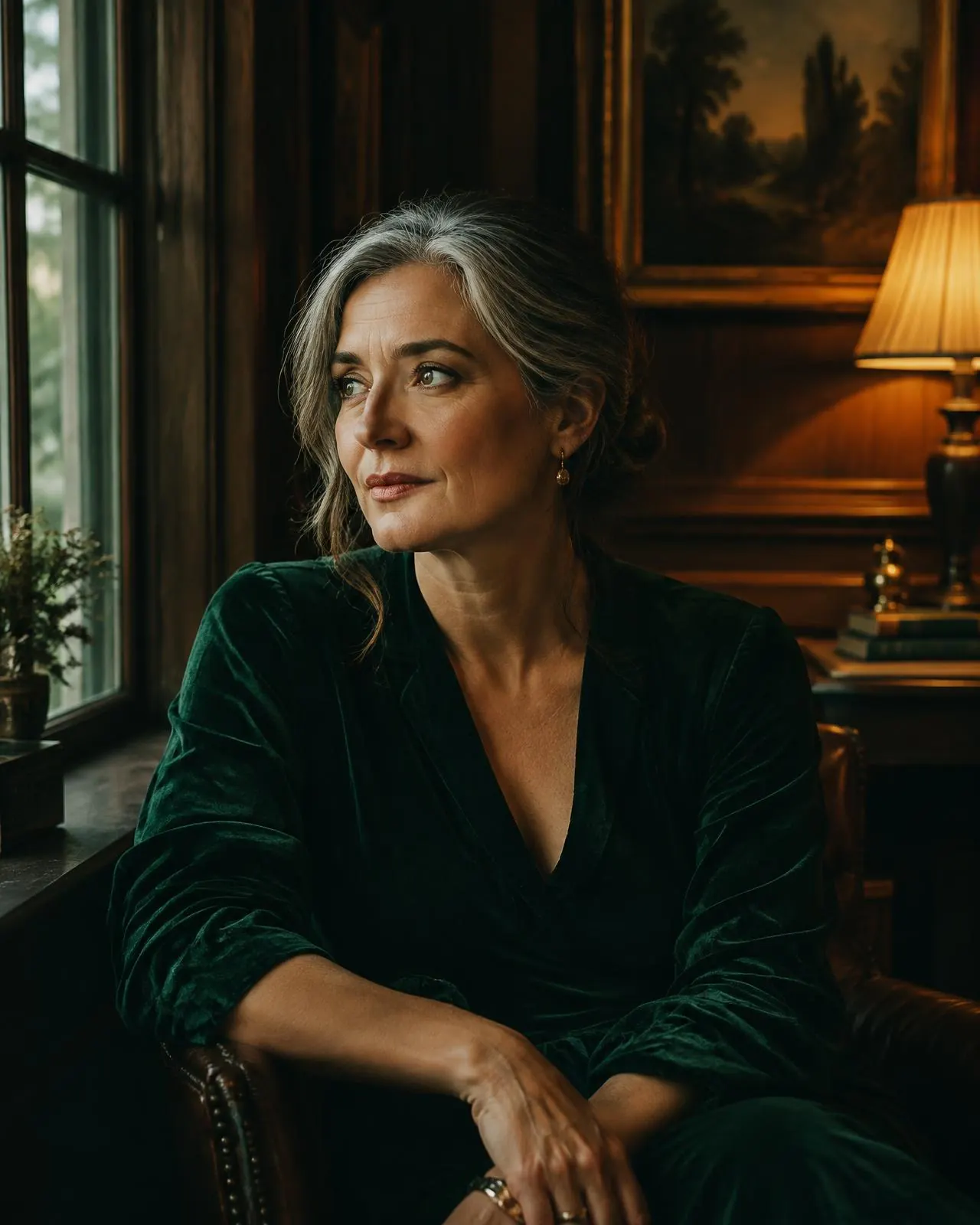 Donna Sheppard by the window of her lamplit therapy room